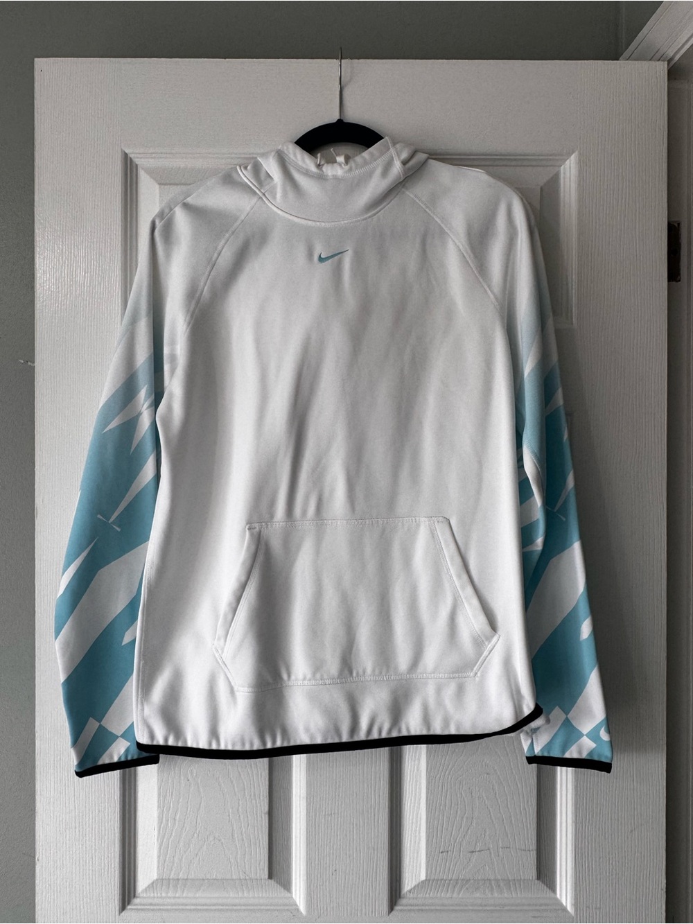 Nike White Crewneck Pullover with Light Blue Sleeve Accents